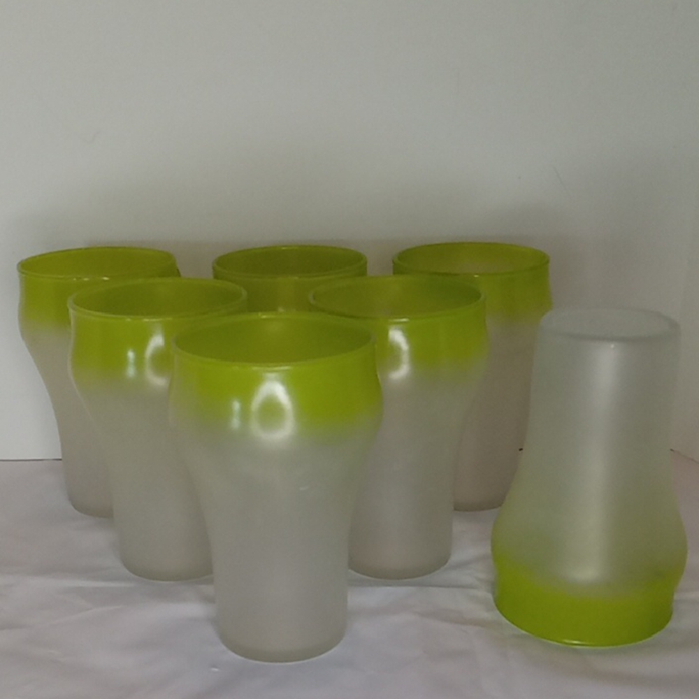 Vintage Rare Blendo Green/White Frosted West  Virginia Glass Tumblers Set Of 7
